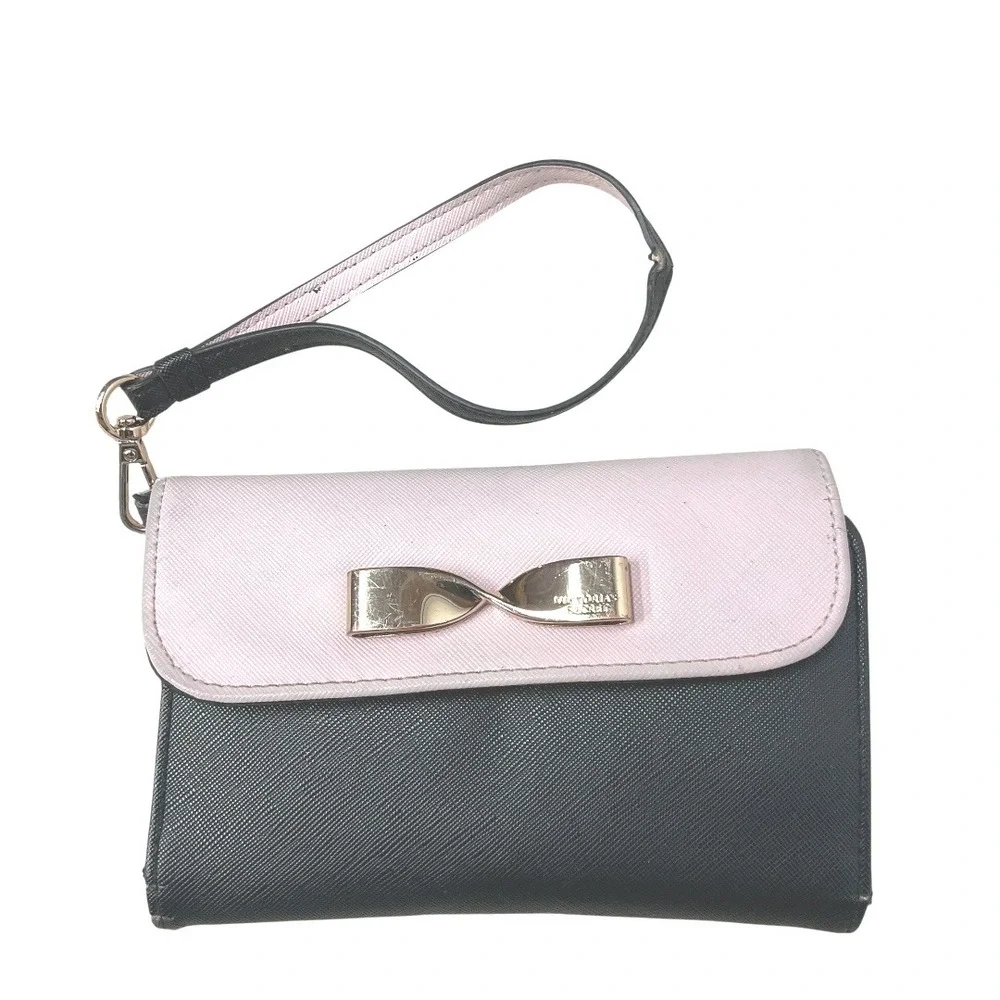 Victoria's Secret Pink and Black Phone‎ Wristlet Wallet Bow Snap Closure